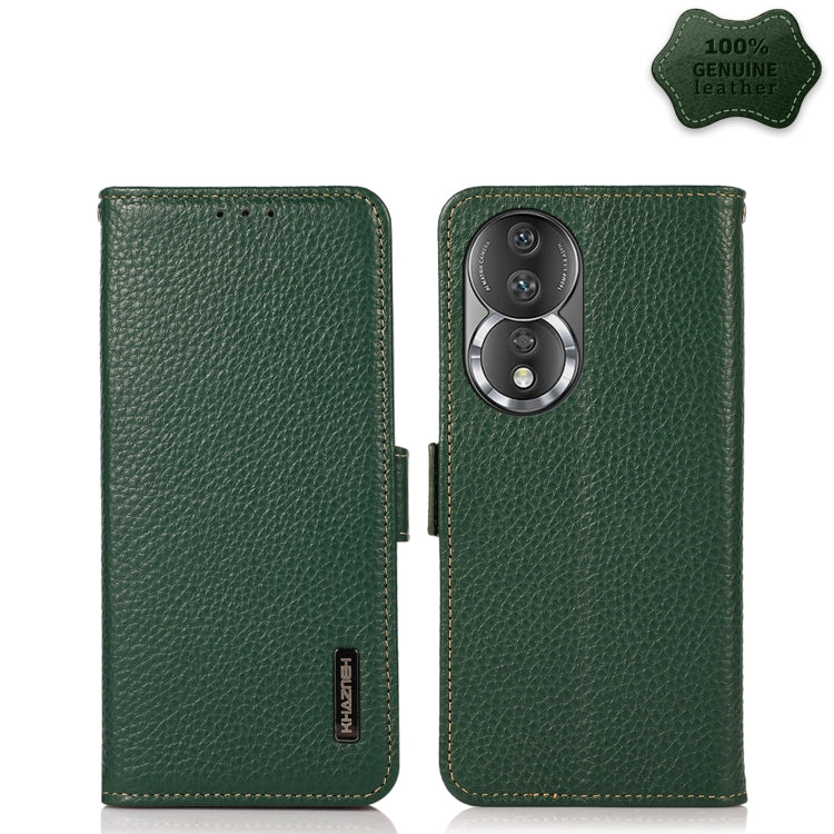 For Honor 80 KHAZNEH Side-Magnetic Litchi Genuine Leather RFID Phone Case(Green) - Honor Cases by PMC TechLife | Online Shopping South Africa | PMC TechLife | Buy Now Pay Later Mobicred