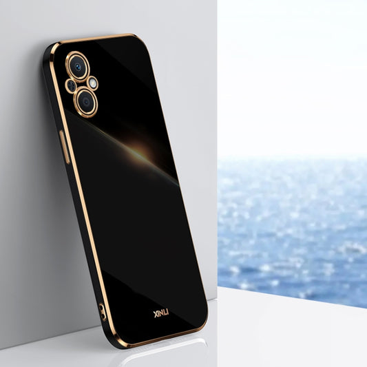 For OPPO A96 XINLI Straight 6D Plating Gold Edge TPU Phone Case(Black) - OPPO Cases by PMC Jewellery | Online Shopping South Africa | PMC Jewellery | Buy Now Pay Later Mobicred