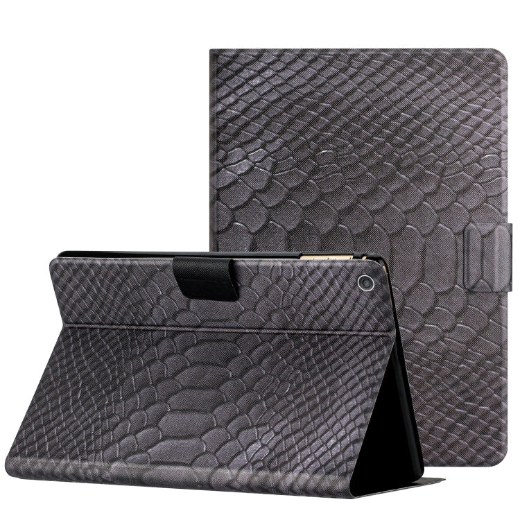For Amazon Kindle Fire HD 10 2019/2017/2015 Solid Color Crocodile Texture Leather Smart Tablet Case(Black) - Amazon by PMC TechLife | Online Shopping South Africa | PMC TechLife | Buy Now Pay Later Mobicred