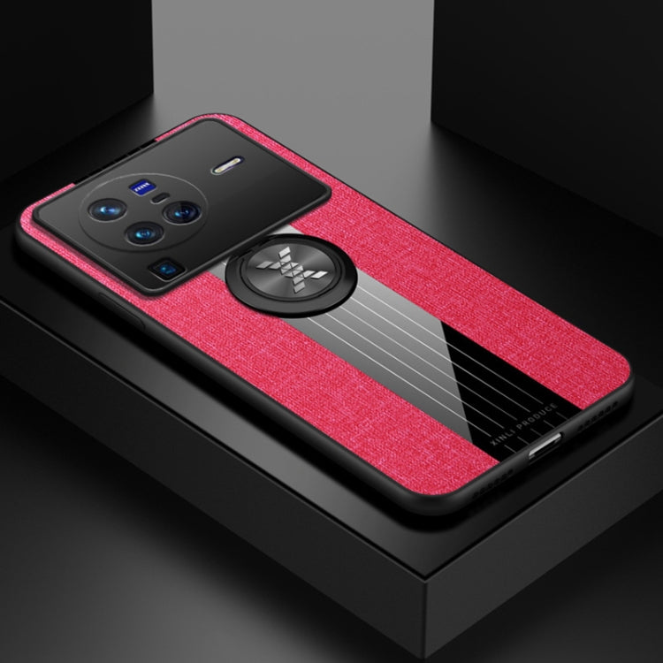 For vivo X80 Pro XINLI Stitching Cloth Textue TPU Phone Case with Ring Holder(Red) - vivo Cases by XINLI | Online Shopping South Africa | PMC TechLife