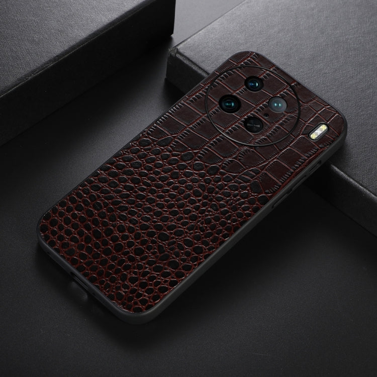 For vivo X90 Pro Crocodile Texture Genuine Leather Phone Case(Coffee) - vivo Cases by PMC TechLife | Online Shopping South Africa | PMC TechLife