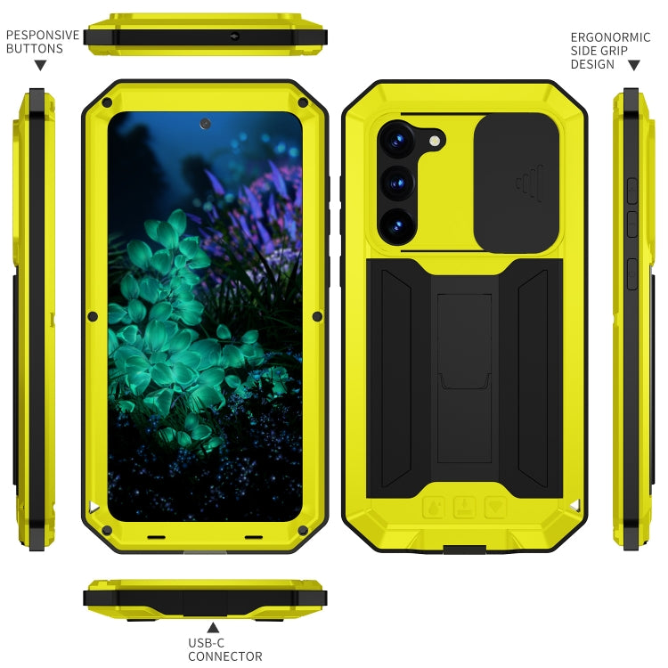 For Samsung Galaxy S23+ 5G R-JUST Sliding Camera Design Life Waterproof Dustproof Shockproof Phone Case(Yellow) - Galaxy S23+ 5G Cases by R-JUST | Online Shopping South Africa | PMC Jewellery | Buy Now Pay Later Mobicred