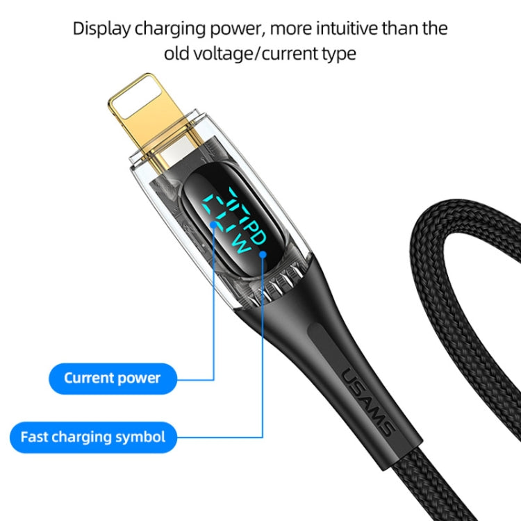 USAMS Type-C to 8 Pin PD20W Aluminum Alloy Transparent Digital Display Fast Charge Data Cable, Cable Length:1.2m(Purple) - 2 in 1 Cable by USAMS | Online Shopping South Africa | PMC Jewellery | Buy Now Pay Later Mobicred