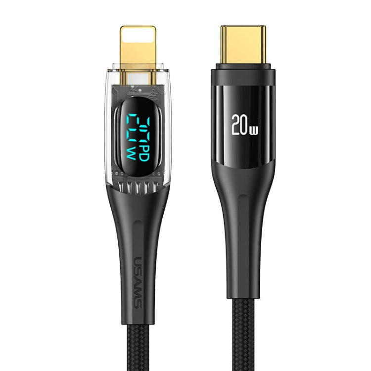 USAMS Type-C to 8 Pin PD20W Aluminum Alloy Transparent Digital Display Fast Charge Data Cable, Cable Length:2m(Black) - 2 in 1 Cable by USAMS | Online Shopping South Africa | PMC Jewellery | Buy Now Pay Later Mobicred