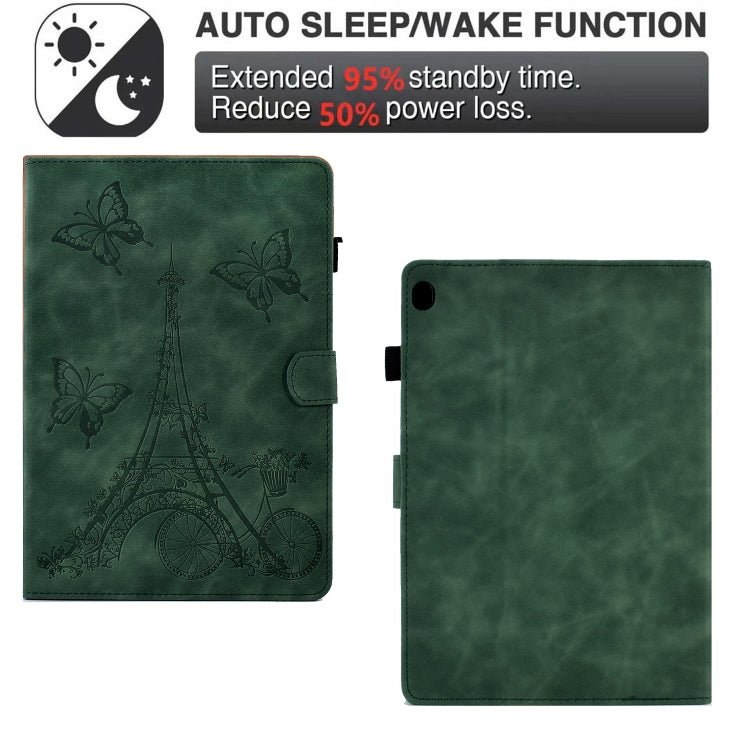 For Lenovo M10 Tower Embossed Leather Smart Tablet Case(Green) - Lenovo by PMC TechLife | Online Shopping South Africa | PMC TechLife | Buy Now Pay Later Mobicred