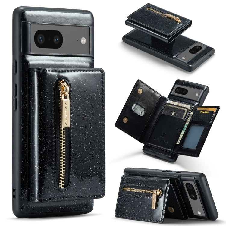 For Google Pixel 7 DG.MING M3 Series Glitter Powder Card Bag Leather Case(Black) - Google Cases by DG.MING | Online Shopping South Africa | PMC TechLife | Buy Now Pay Later Mobicred