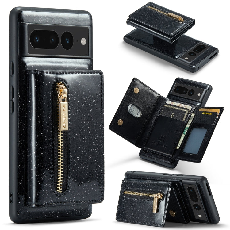 For Google Pixel 7 Pro DG.MING M3 Series Glitter Powder Card Bag Leather Case(Black) - free shipping - PMC TechLife - Order now!