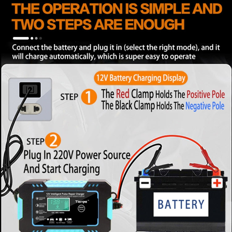 Motorcycle / Car Battery Smart Charger with LCD Creen, Plug Type:EU Plug(Blue) - Battery Charger by PMC TechLife | Online Shopping South Africa | PMC TechLife | Buy Now Pay Later Mobicred