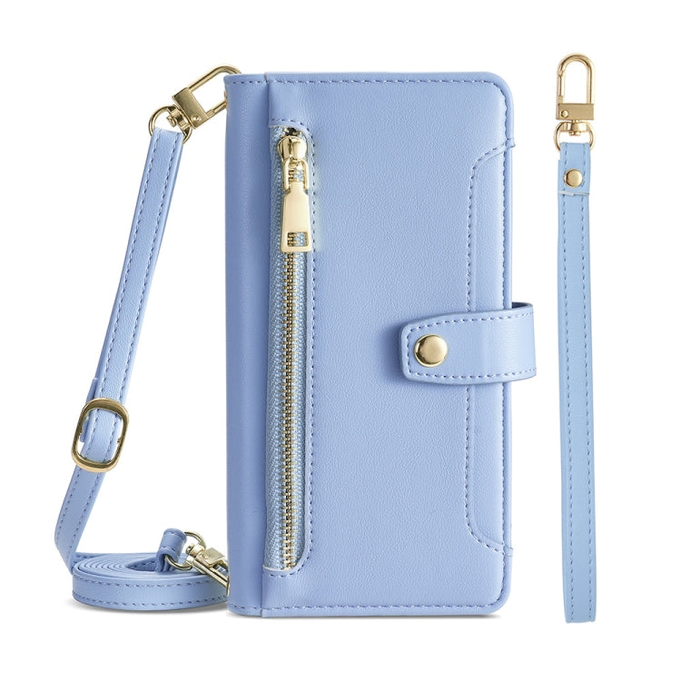 For Motorola Edge X30 Sheep Texture Cross-body Zipper Wallet Leather Phone Case(Blue) - Motorola Cases by PMC TechLife | Online Shopping South Africa | PMC TechLife | Buy Now Pay Later Mobicred