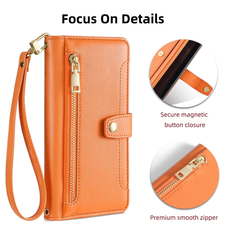 For Google Pixel 7 5G Sheep Texture Cross-body Zipper Wallet Leather Phone Case(Orange) - Google Cases by PMC TechLife | Online Shopping South Africa | PMC TechLife | Buy Now Pay Later Mobicred