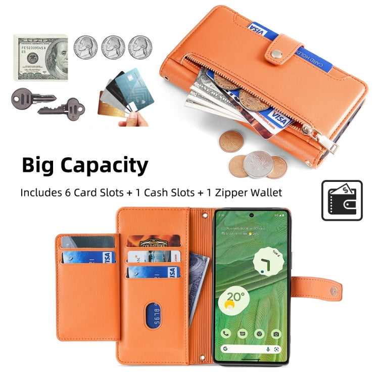 For Google Pixel 7 5G Sheep Texture Cross-body Zipper Wallet Leather Phone Case(Orange) - Google Cases by PMC TechLife | Online Shopping South Africa | PMC TechLife | Buy Now Pay Later Mobicred