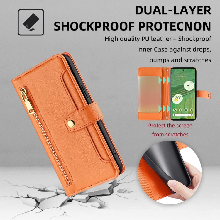 For Google Pixel 7 5G Sheep Texture Cross-body Zipper Wallet Leather Phone Case(Orange) - Google Cases by PMC TechLife | Online Shopping South Africa | PMC TechLife | Buy Now Pay Later Mobicred