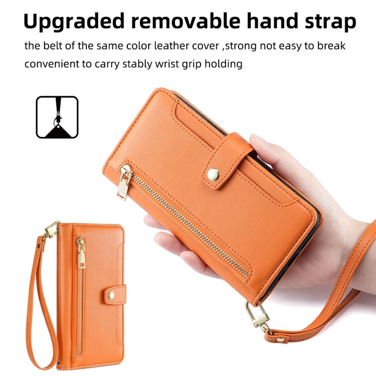 For Google Pixel 7 5G Sheep Texture Cross-body Zipper Wallet Leather Phone Case(Orange) - Google Cases by PMC TechLife | Online Shopping South Africa | PMC TechLife | Buy Now Pay Later Mobicred