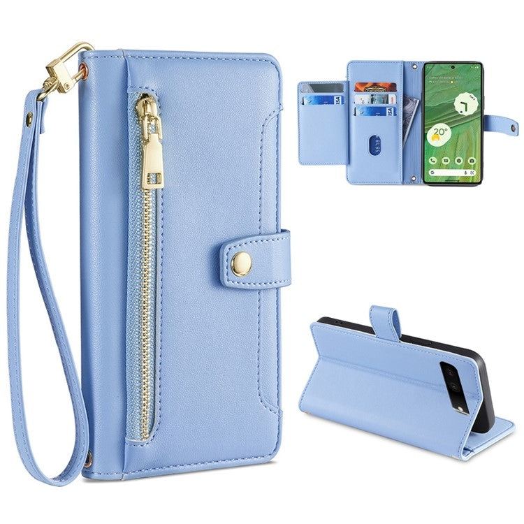 For Google Pixel 7 5G Sheep Texture Cross-body Zipper Wallet Leather Phone Case(Blue) - Google Cases by PMC TechLife | Online Shopping South Africa | PMC TechLife | Buy Now Pay Later Mobicred
