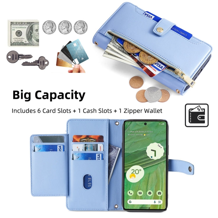 For Google Pixel 7 5G Sheep Texture Cross-body Zipper Wallet Leather Phone Case(Blue) - Google Cases by PMC TechLife | Online Shopping South Africa | PMC TechLife | Buy Now Pay Later Mobicred