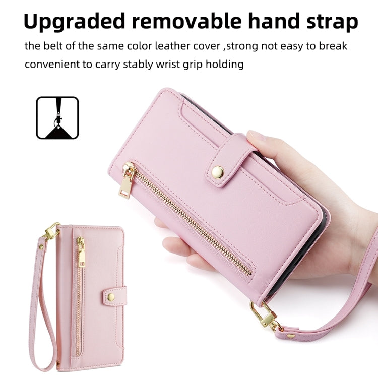 For Google Pixel 7 5G Sheep Texture Cross-body Zipper Wallet Leather Phone Case(Pink) - Google Cases by PMC TechLife | Online Shopping South Africa | PMC TechLife | Buy Now Pay Later Mobicred