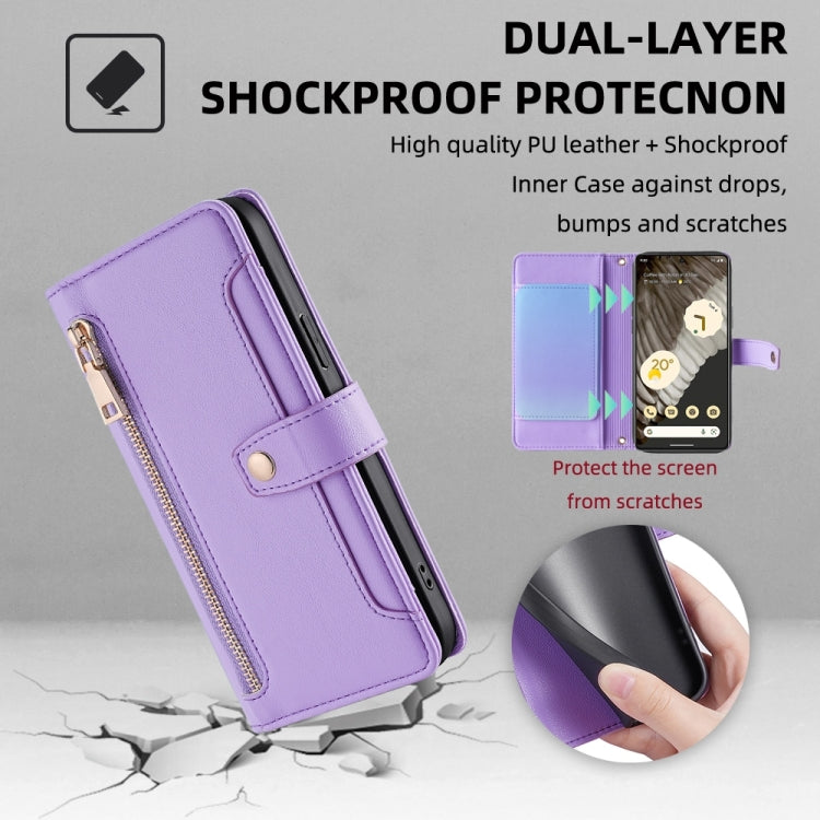 For Google Pixel 7 Pro Sheep Texture Cross-body Zipper Wallet Leather Phone Case(Purple) - Google Cases by PMC TechLife | Online Shopping South Africa | PMC TechLife | Buy Now Pay Later Mobicred