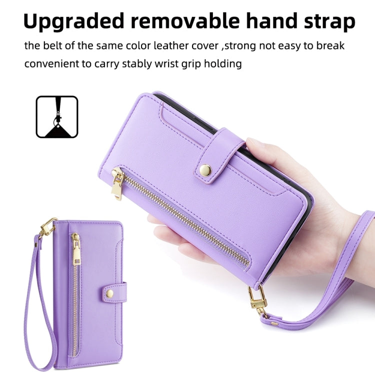 For Google Pixel 7 Pro Sheep Texture Cross-body Zipper Wallet Leather Phone Case(Purple) - Google Cases by PMC TechLife | Online Shopping South Africa | PMC TechLife | Buy Now Pay Later Mobicred