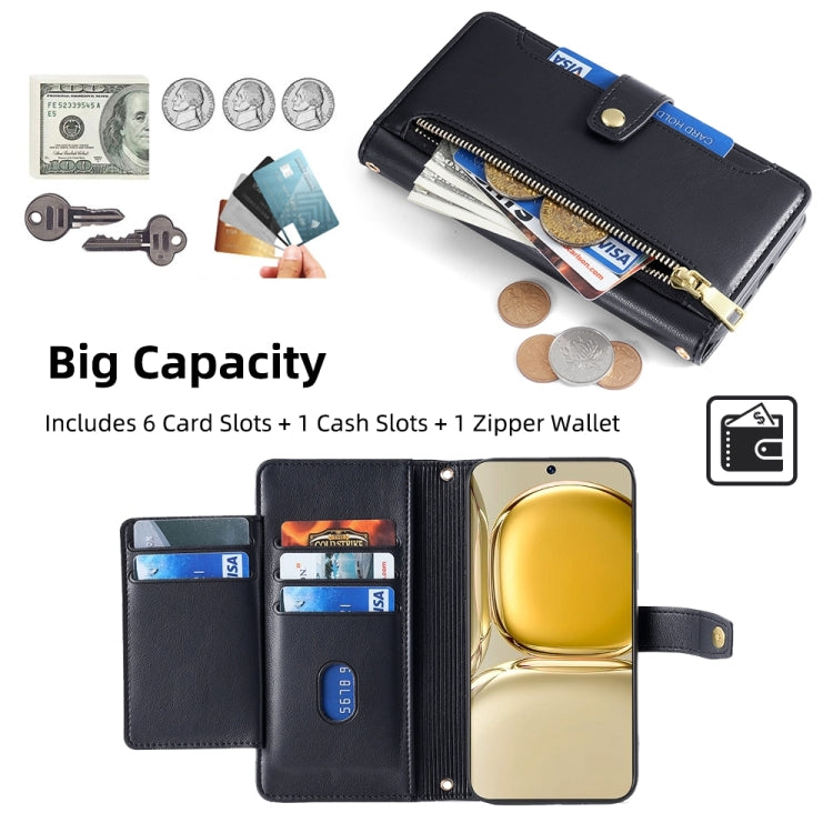 For Huawei P50 Sheep Texture Cross-body Zipper Wallet Leather Phone Case(Black) - Huawei Cases by PMC TechLife | Online Shopping South Africa | PMC TechLife | Buy Now Pay Later Mobicred