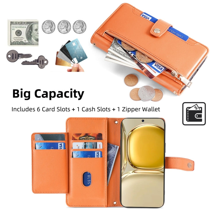 For Huawei P50 Sheep Texture Cross-body Zipper Wallet Leather Phone Case(Orange) - Huawei Cases by PMC TechLife | Online Shopping South Africa | PMC TechLife | Buy Now Pay Later Mobicred
