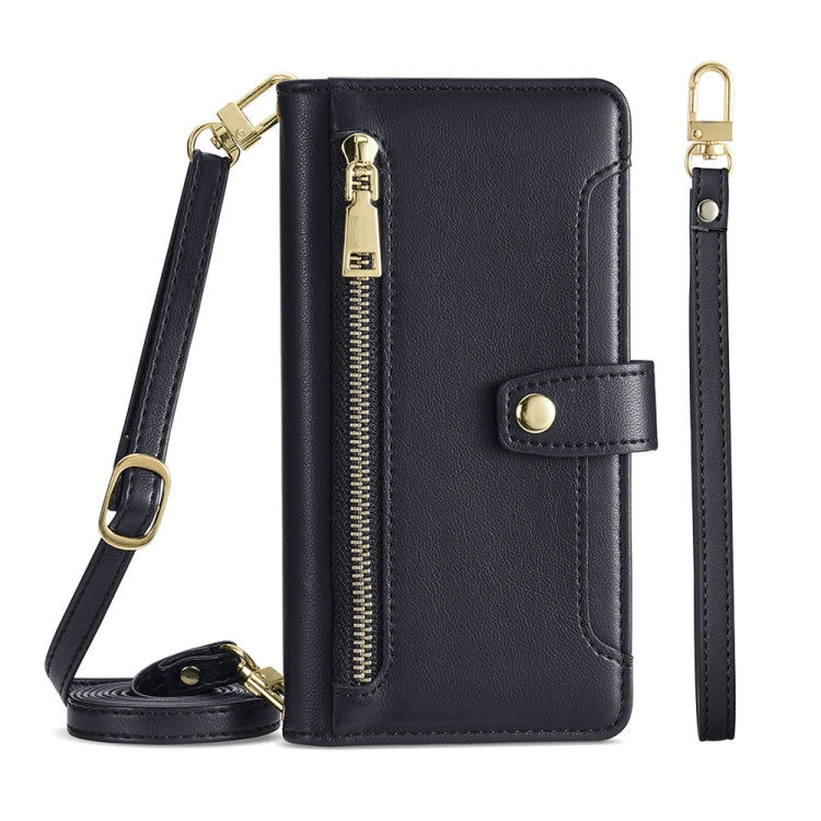 For Meizu Note 9 Sheep Texture Cross-body Zipper Wallet Leather Phone Case(Black) - Meizu by PMC TechLife | Online Shopping South Africa | PMC TechLife | Buy Now Pay Later Mobicred