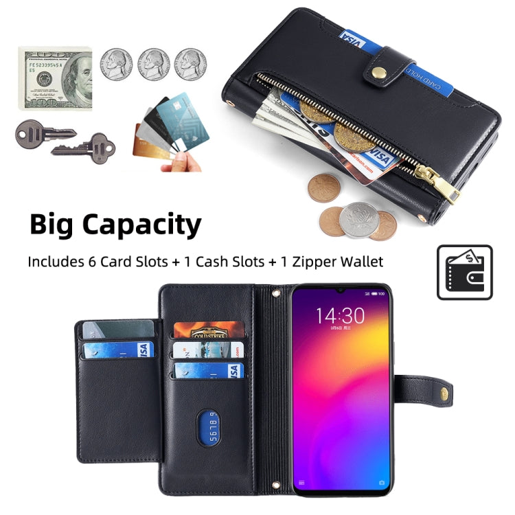 For Meizu Note 9 Sheep Texture Cross-body Zipper Wallet Leather Phone Case(Black) - Meizu by PMC TechLife | Online Shopping South Africa | PMC TechLife | Buy Now Pay Later Mobicred