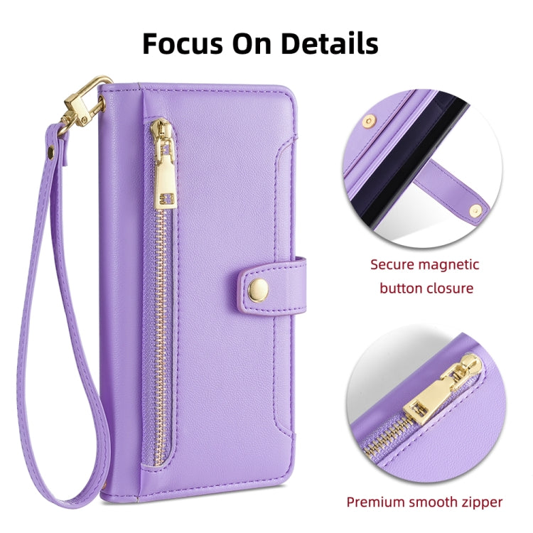 For Meizu Note 9 Sheep Texture Cross-body Zipper Wallet Leather Phone Case(Purple) - Meizu by PMC TechLife | Online Shopping South Africa | PMC TechLife | Buy Now Pay Later Mobicred