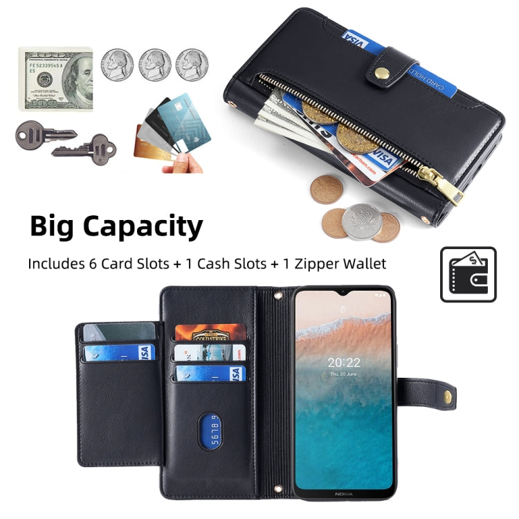 For Nokia C21 Plus Sheep Texture Cross-body Zipper Wallet Leather Phone Case(Black) - free shipping - PMC TechLife - Order now!