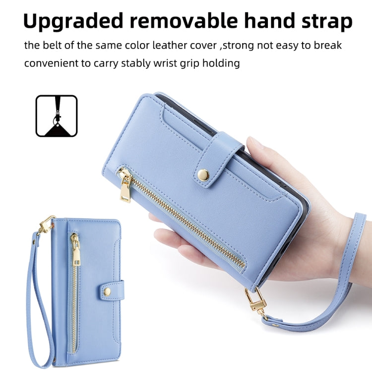 For Nokia C21 Plus Sheep Texture Cross-body Zipper Wallet Leather Phone Case(Blue) - Nokia Cases by PMC TechLife | Online Shopping South Africa | PMC TechLife | Buy Now Pay Later Mobicred
