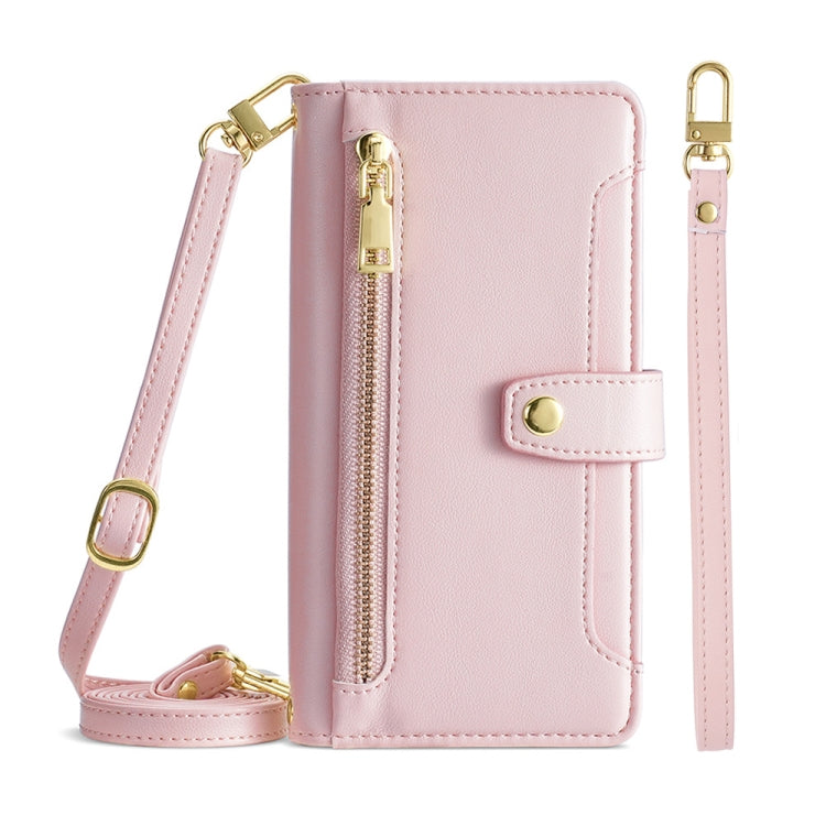 For Nokia C21 Plus Sheep Texture Cross-body Zipper Wallet Leather Phone Case(Pink) - Nokia Cases by PMC TechLife | Online Shopping South Africa | PMC TechLife | Buy Now Pay Later Mobicred