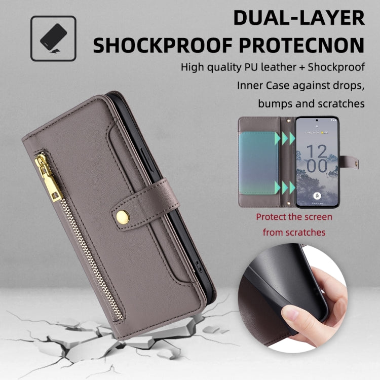 For Nokia X30 5G Sheep Texture Cross-body Zipper Wallet Leather Phone Case(Grey) - Nokia Cases by PMC TechLife | Online Shopping South Africa | PMC TechLife | Buy Now Pay Later Mobicred