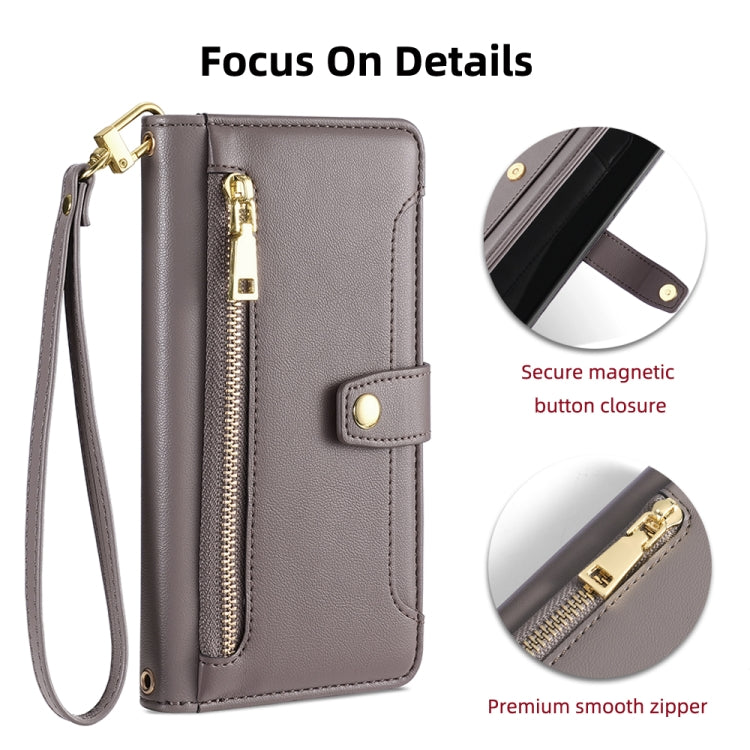 For Honor 80 Sheep Texture Cross-body Zipper Wallet Leather Phone Case(Grey) - Honor Cases by PMC TechLife | Online Shopping South Africa | PMC TechLife | Buy Now Pay Later Mobicred