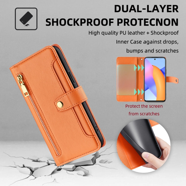 For Honor 10X Lite Sheep Texture Cross-body Zipper Wallet Leather Phone Case(Orange) - Honor Cases by PMC TechLife | Online Shopping South Africa | PMC TechLife | Buy Now Pay Later Mobicred