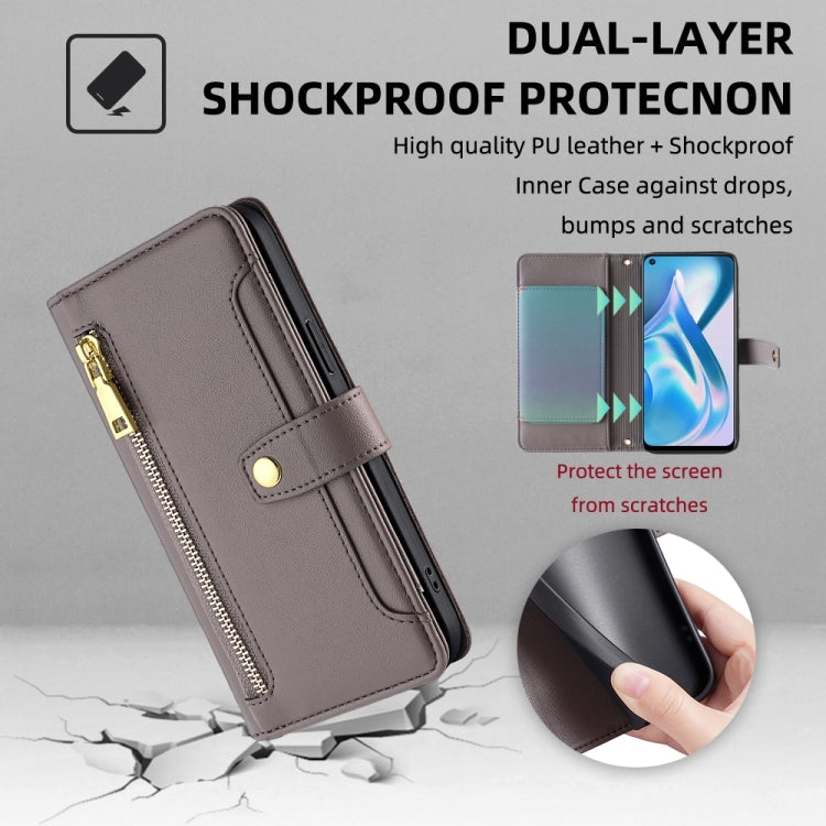 For OnePlus Ace Racing Sheep Texture Cross-body Zipper Wallet Leather Phone Case(Grey) - OnePlus Cases by PMC TechLife | Online Shopping South Africa | PMC TechLife | Buy Now Pay Later Mobicred