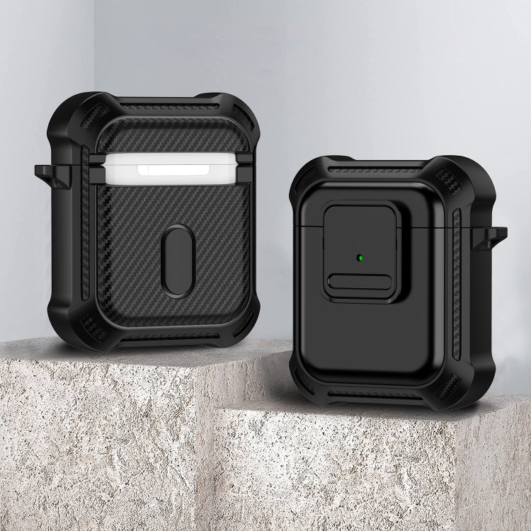 For AirPods 1 / 2 TPU + PC Shockproof Earphone Protective Case with Switch(Black) - For AirPods 1/2 by PMC Jewellery | Online Shopping South Africa | PMC Jewellery | Buy Now Pay Later Mobicred