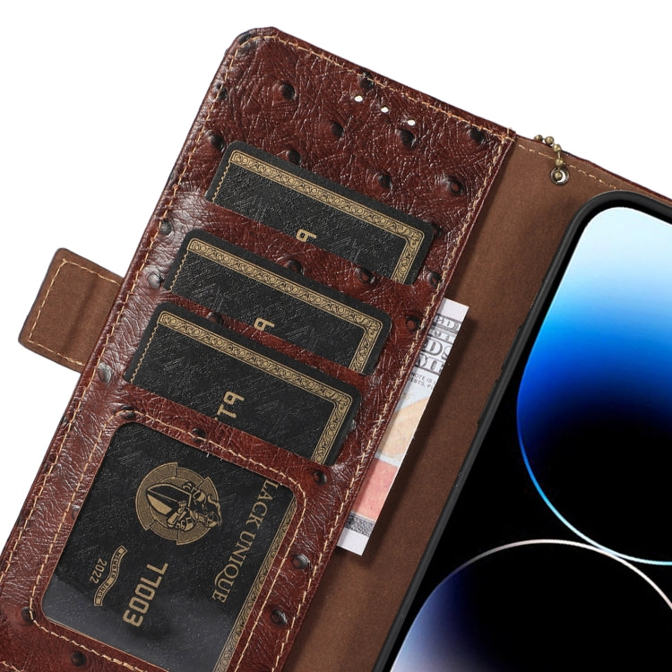 For OnePlus 11 5G Ostrich Pattern Genuine Leather RFID Phone Case(Coffee) - OnePlus Cases by PMC TechLife | Online Shopping South Africa | PMC TechLife | Buy Now Pay Later Mobicred