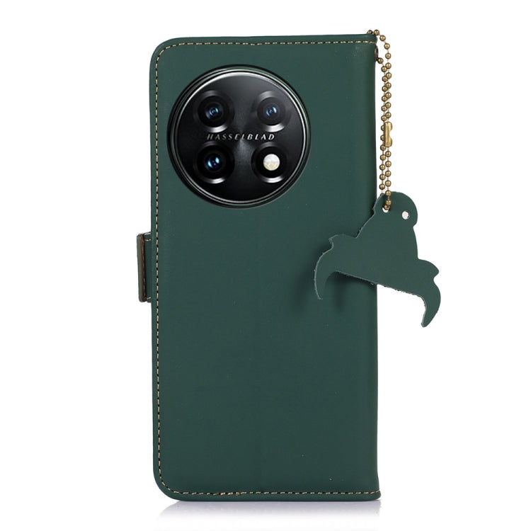 For OnePlus 11 Genuine Leather Magnetic RFID Leather Phone Case(Green) - OnePlus Cases by PMC TechLife | Online Shopping South Africa | PMC TechLife | Buy Now Pay Later Mobicred