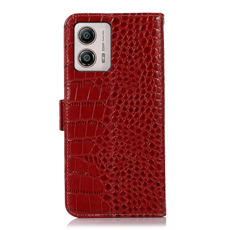 For Motorola Moto G53 5G Crocodile Top Layer Cowhide RFID Leather Phone Case(Red) - Motorola Cases by PMC TechLife | Online Shopping South Africa | PMC TechLife | Buy Now Pay Later Mobicred