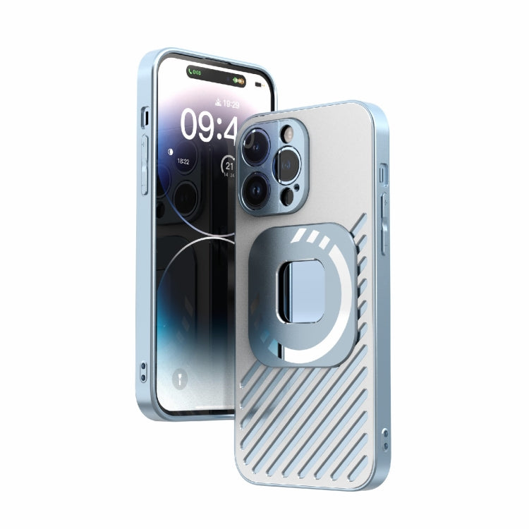 For iPhone 14 Pro R-JUST Square Round Mirror PC+TPU Phone Case(Blue) - iPhone 14 Pro Cases by R-JUST | Online Shopping South Africa | PMC TechLife