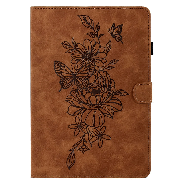 For 8 inch Tablets Peony Butterfly Embossed Leather Tablet Case(Brown) - 8 inch by PMC TechLife | Online Shopping South Africa | PMC TechLife | Buy Now Pay Later Mobicred
