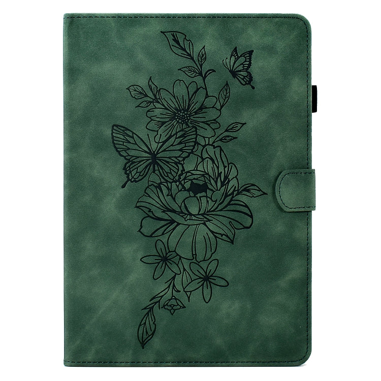 For Amazon Kindle Fire HD10 2021 Peony Butterfly Embossed Leather Smart Tablet Case(Green) - Amazon by PMC TechLife | Online Shopping South Africa | PMC TechLife | Buy Now Pay Later Mobicred