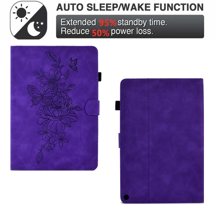For Amazon Kindle Fire HD8 2022 Peony Butterfly Embossed Leather Smart Tablet Case(Purple) - Amazon by PMC TechLife | Online Shopping South Africa | PMC TechLife | Buy Now Pay Later Mobicred