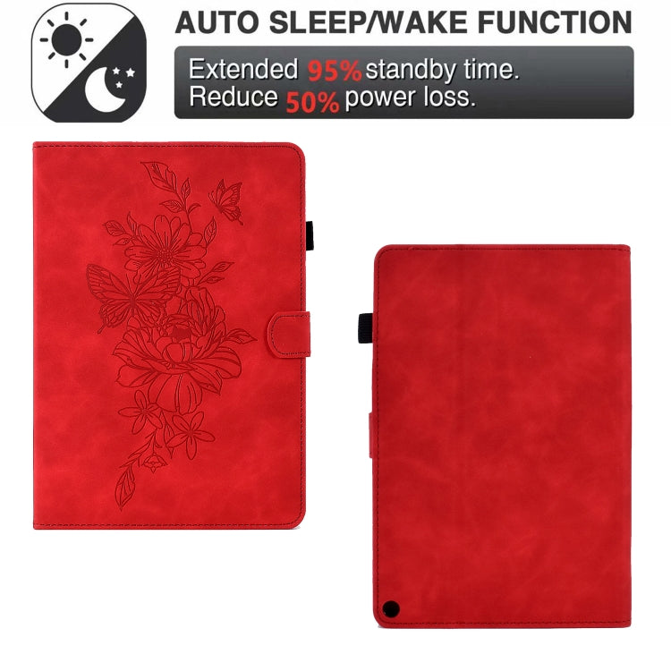 For Amazon Kindle Fire HD8 2022 Peony Butterfly Embossed Leather Smart Tablet Case(Red) - Amazon by PMC TechLife | Online Shopping South Africa | PMC TechLife | Buy Now Pay Later Mobicred