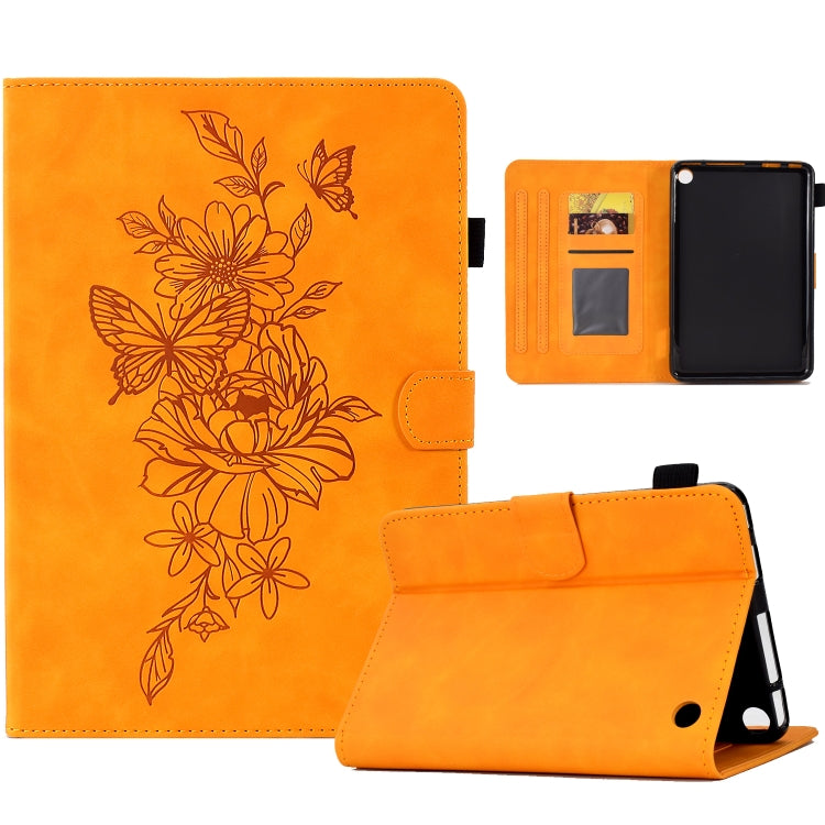 For Amazon Kindle Fire 7 2022 Peony Butterfly Embossed Leather Smart Tablet Case(Khaki) - Amazon by PMC TechLife | Online Shopping South Africa | PMC TechLife | Buy Now Pay Later Mobicred