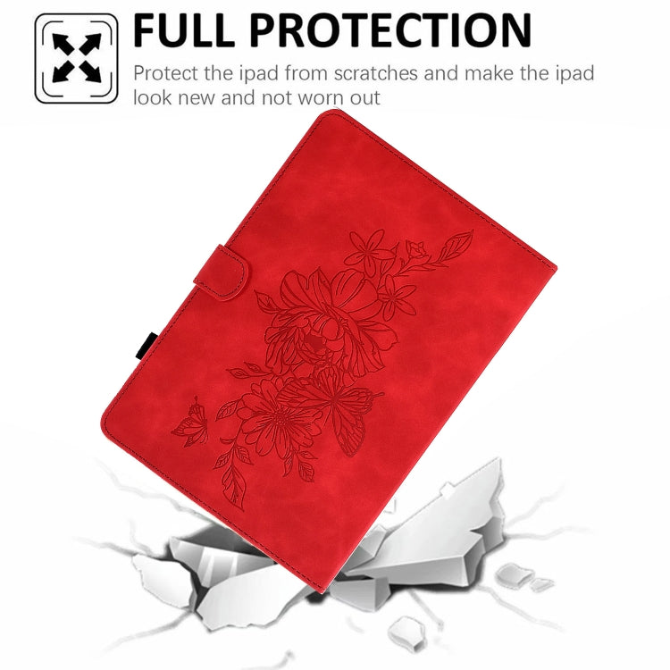 For Amazon Kindle Paperwhite 4/3/2/1 Peony Butterfly Embossed Leather Smart Tablet Case(Red) - Amazon by PMC TechLife | Online Shopping South Africa | PMC TechLife | Buy Now Pay Later Mobicred
