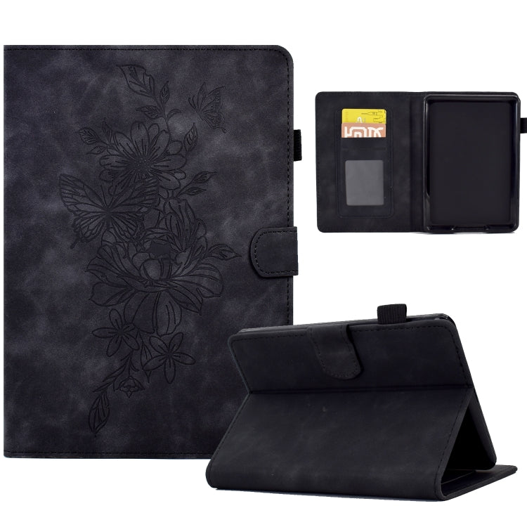 For Amazon Kindle Paperwhite 4/3/2/1 Peony Butterfly Embossed Leather Smart Tablet Case(Black) - Amazon by PMC TechLife | Online Shopping South Africa | PMC TechLife | Buy Now Pay Later Mobicred