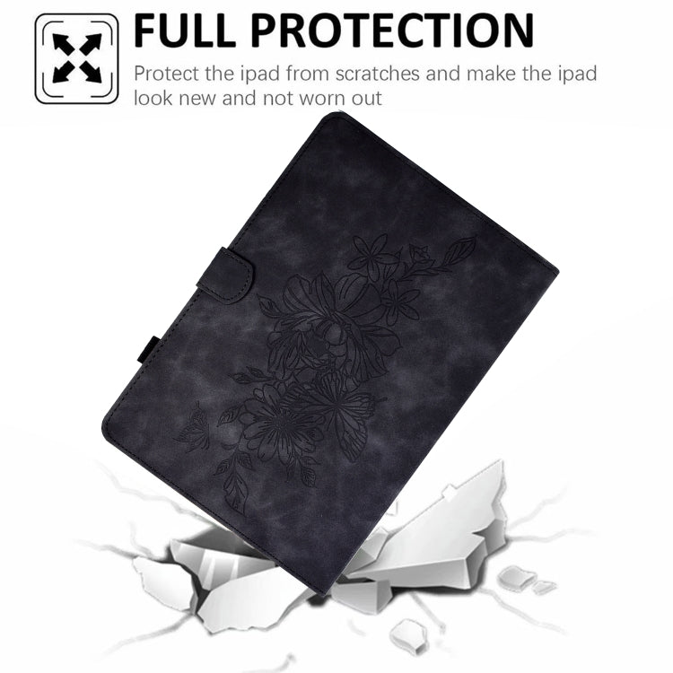 For Lenovo Tab M10 Gen 2 Peony Butterfly Embossed Leather Smart Tablet Case(Black) - Lenovo by PMC TechLife | Online Shopping South Africa | PMC TechLife | Buy Now Pay Later Mobicred