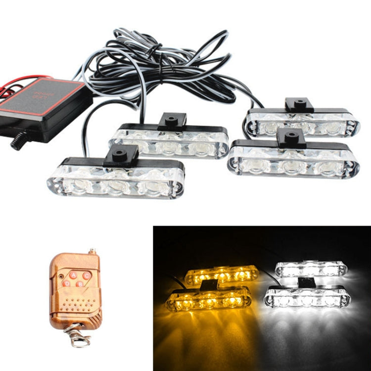 4 in 1 Car 12LEDs Grille Flash Lights Warning Lights with Wireless Remote Control, Color:Yellow White - Warning Lights by PMC TechLife | Online Shopping South Africa | PMC TechLife | Buy Now Pay Later Mobicred