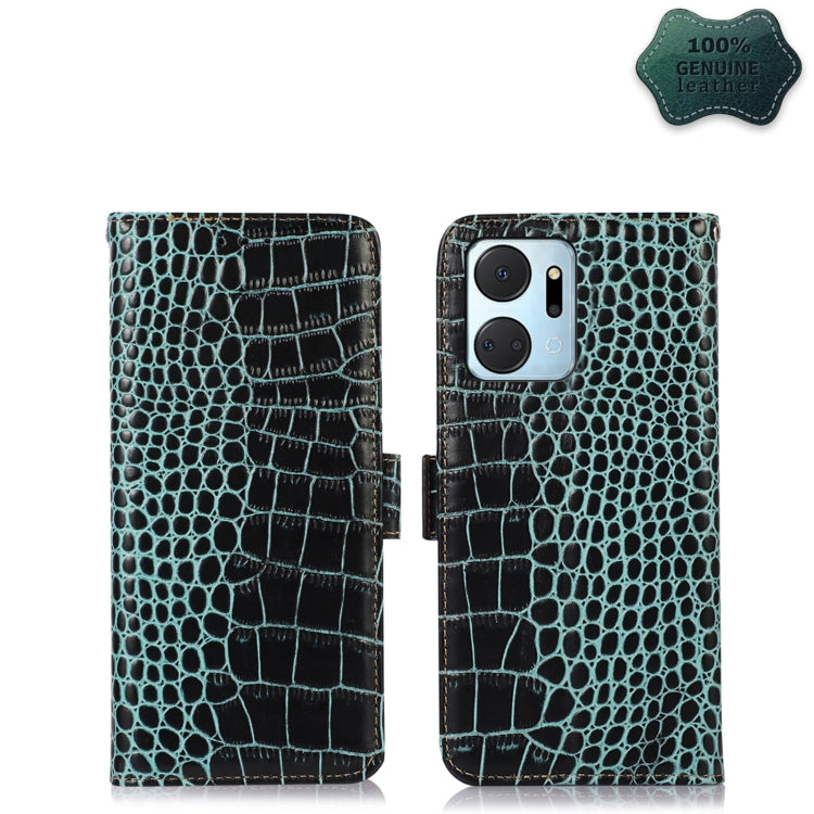 For Honor X7a 4G Crocodile Top Layer Cowhide Leather Phone Case(Green) - Honor Cases by PMC TechLife | Online Shopping South Africa | PMC TechLife | Buy Now Pay Later Mobicred