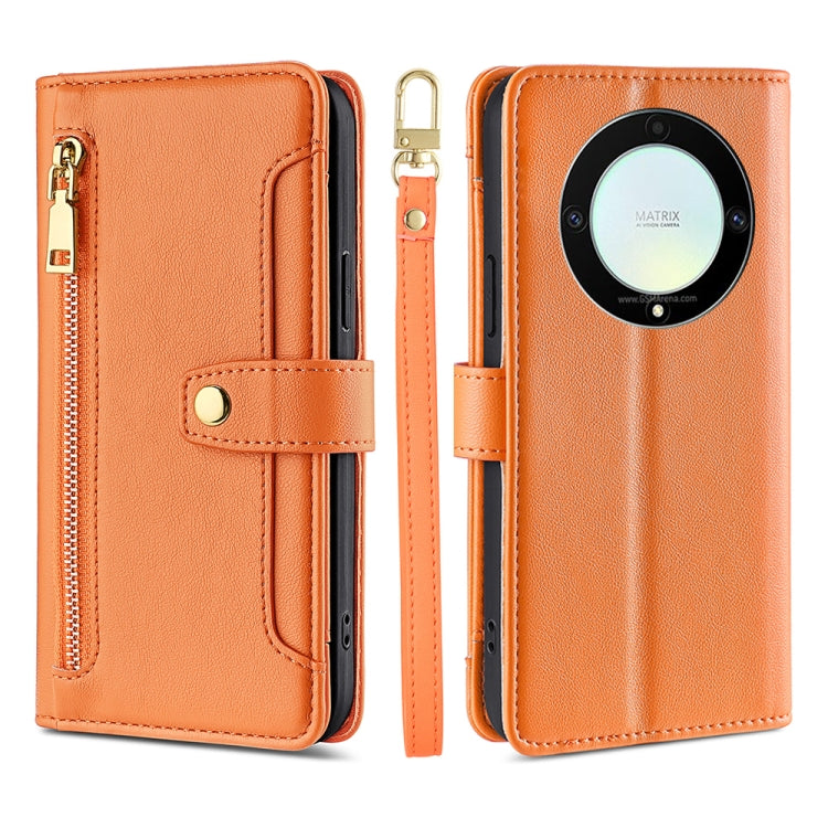 For Honor X9a 5G Sheep Texture Cross-body Zipper Wallet Leather Phone Case(Orange) - Honor Cases by PMC TechLife | Online Shopping South Africa | PMC TechLife | Buy Now Pay Later Mobicred